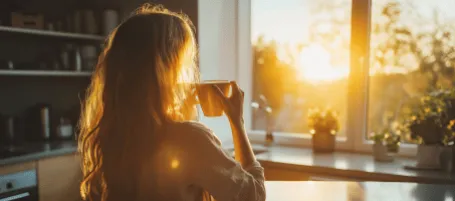 Woman looking out the window